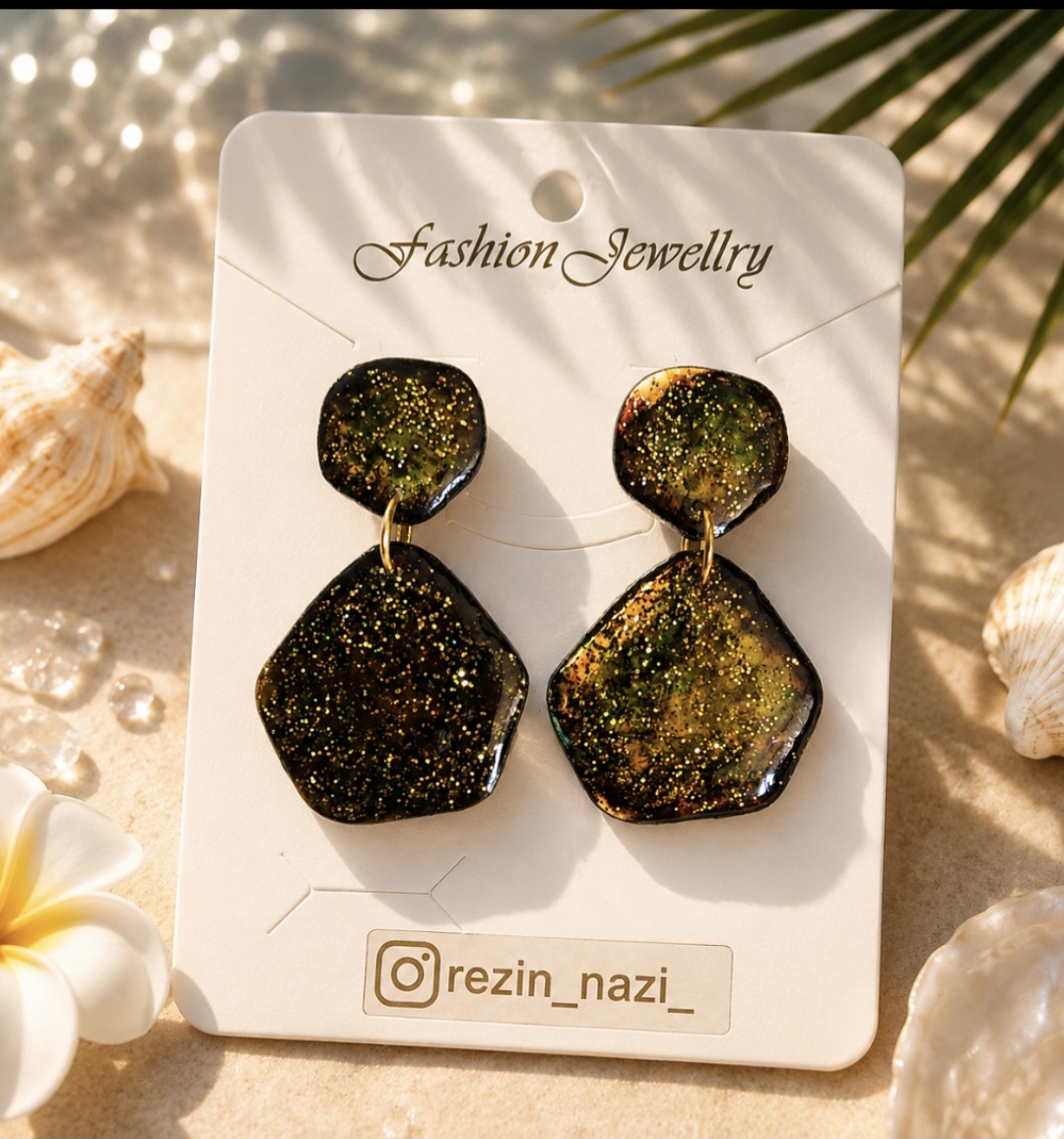 گوشواره رزینی،نازنین دفرمه لوکس و عسلی