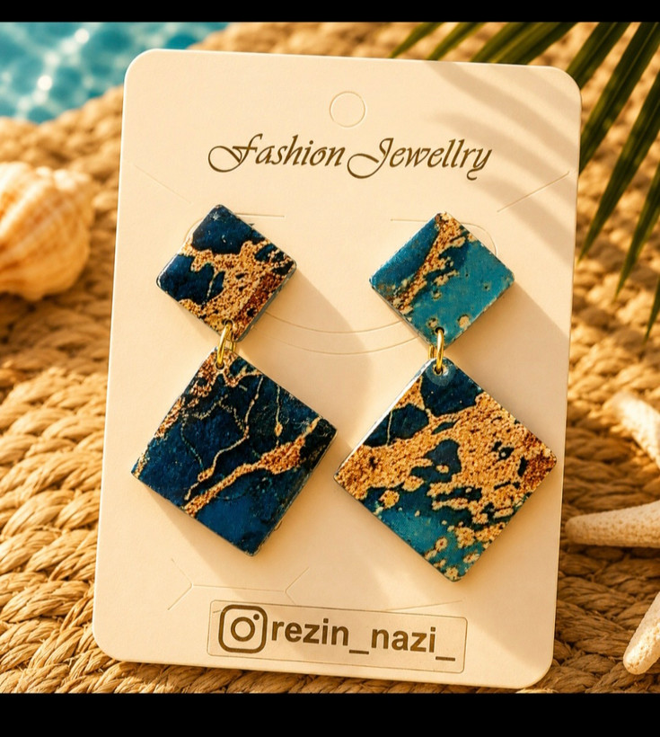 گوشواره رزینی،نازنین رزین،منحصر به فرد خاص طرح نقش سنگ