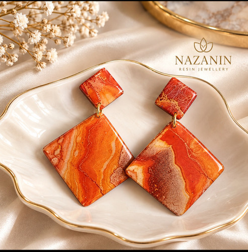 گوشواره رزینی نازنین، رنگهای پاییزی جذاب و زیبا طرح آبستره
